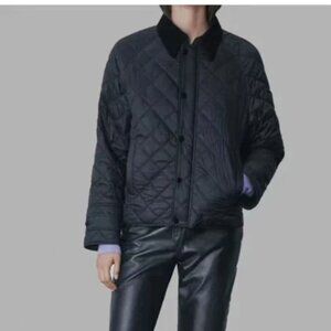 Massimo Dutti Diamond-quilted short jacket with a corduroy collar XS